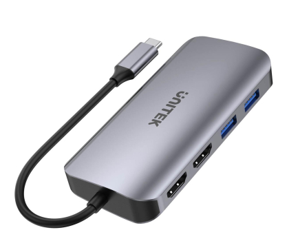Akcesoria UNITEK Hub USB-C 5Gbps, 2x HDMI 4K,czytnik SD, RJ-45, PD 100W D1122A01
